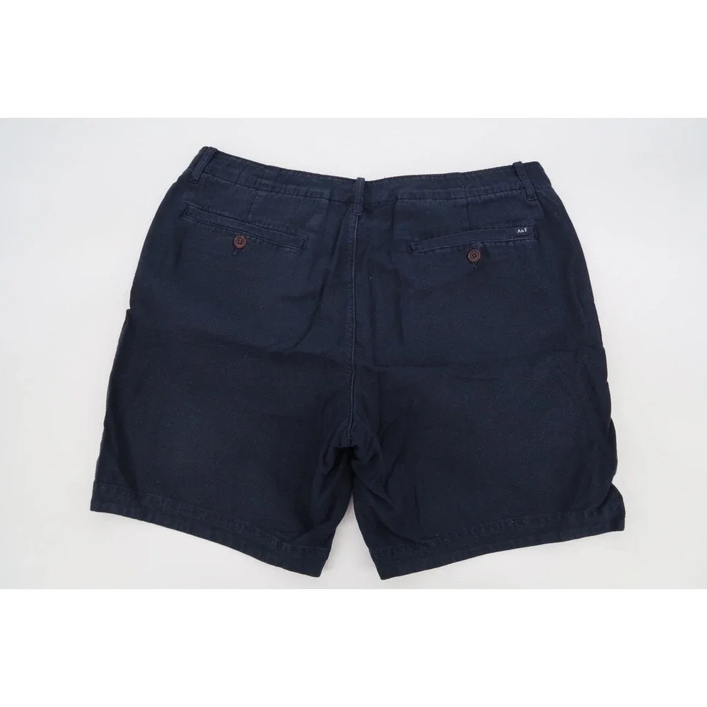 Abercrombie & Fitch Chino Shorts Mens 36 Navy Blue Linen Blend Flat Front 7
